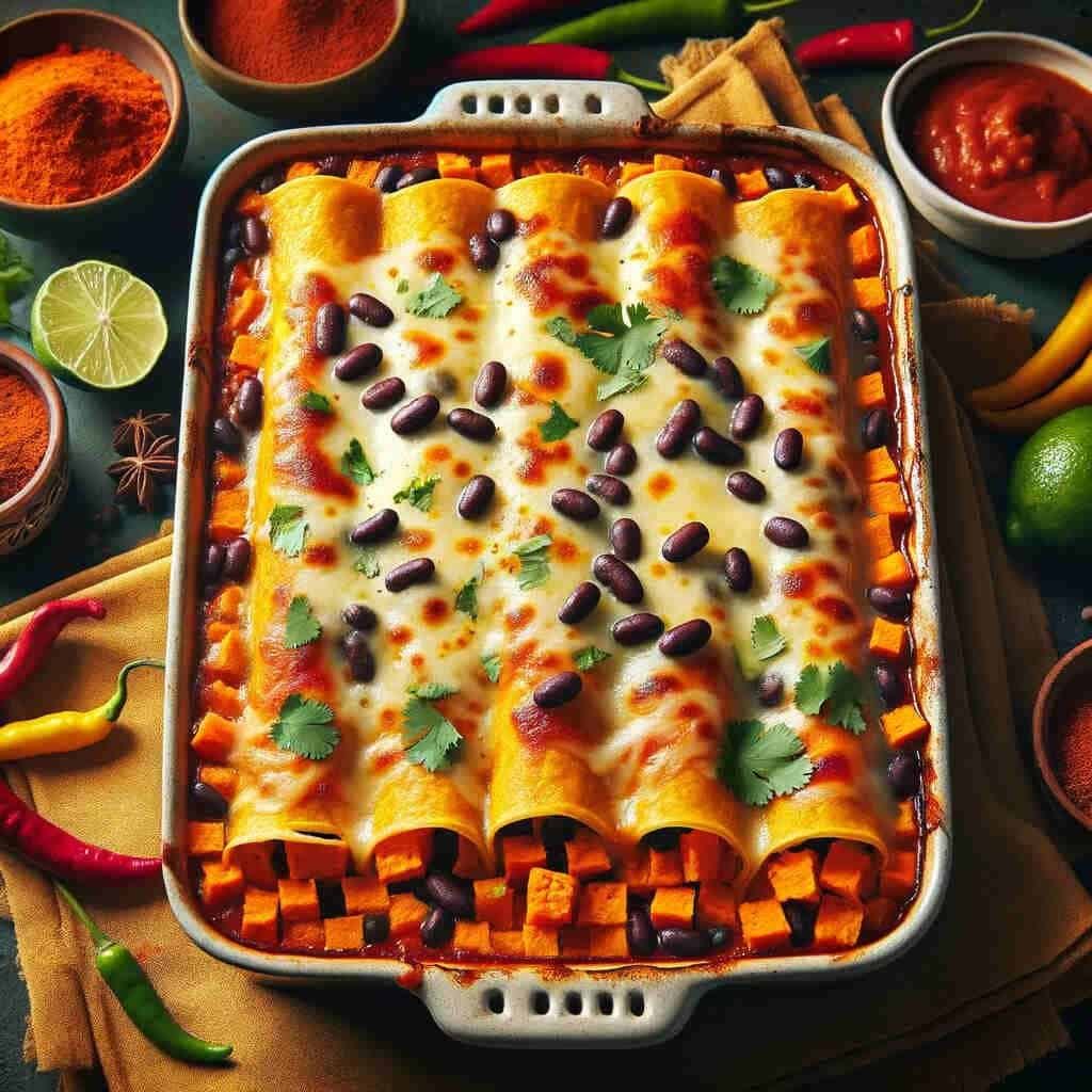 Sweet Potato and Black Bean Enchilada Bake 1 Vegetarian Christmas Main Dishes