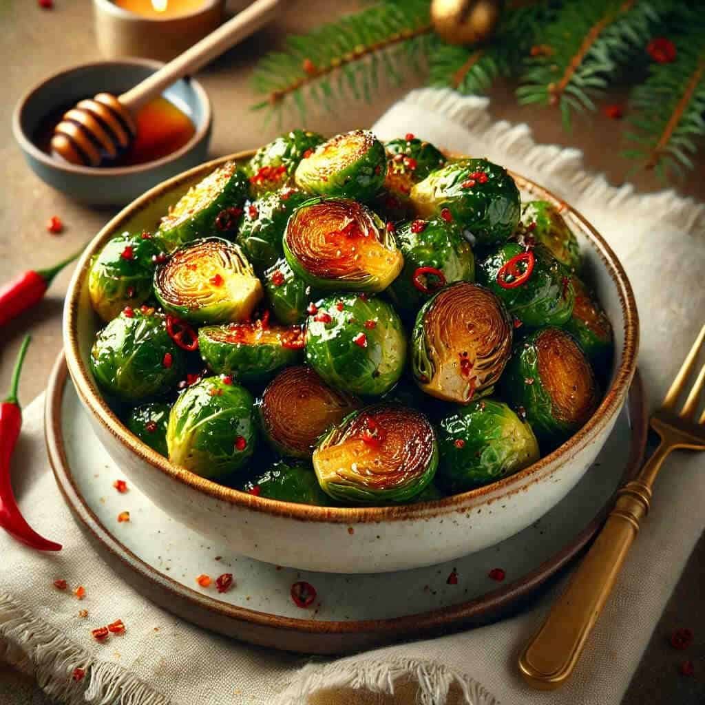Crispy Brussels Sprouts with Sweet & Spicy Glaze 1 Vegetarian Christmas Lunch Ideas