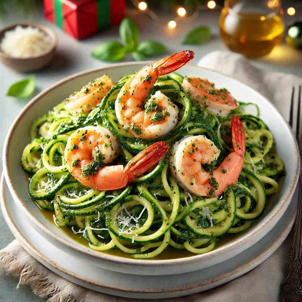 Zucchini Noodles with Pesto Shrimp 1 Zucchini Noodles with Pesto Shrimp