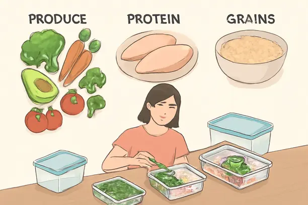 1600 Calorie Meal Plan: Because Even Your Snack Jar Needs Boundaries 2 =Meal prep scene showing organized groceries for a 1600 calorie meal plan.