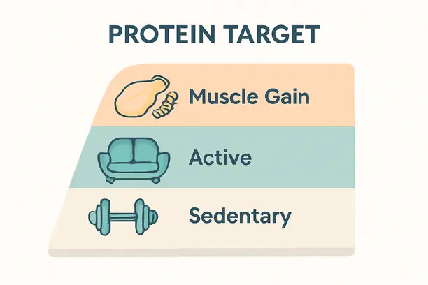 =Chart showing protein targets for different activity levels and fitness goals.