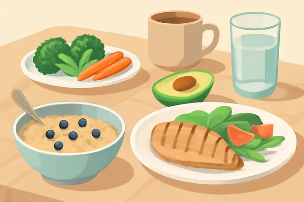 5-Day Cleanse: Because Your Liver Already Has a Full-Time Job 3 =A vibrant post-cleanse meal with oatmeal, grilled chicken, and vegetables on a table.