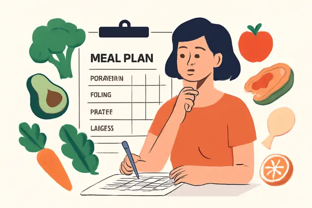 =Illustration of a character planning healthy meals for the Standard Process 21 Day Cleanse.