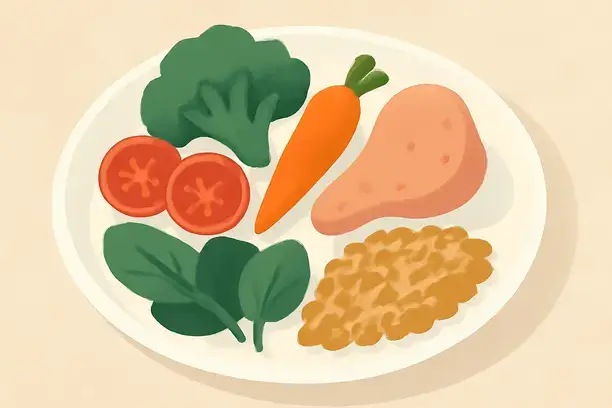 12 Day Detox: Why Your Liver Rolls Its Eyes (and How Science Wins) 3 =Illustration of a colorful plate of nutrient-dense foods promoting healthy eating habits.