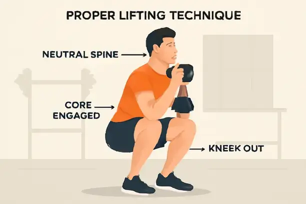 What Are Free Weights? Why Your Muscles Love Chaos Over Machines 3 =Illustration showing proper form and techniques for performing a goblet squat with free weights, emphasizing safety.