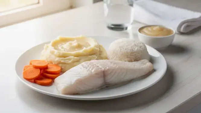 A plate of soft, low-fiber foods illustrating what is gi soft diet for digestive healing.